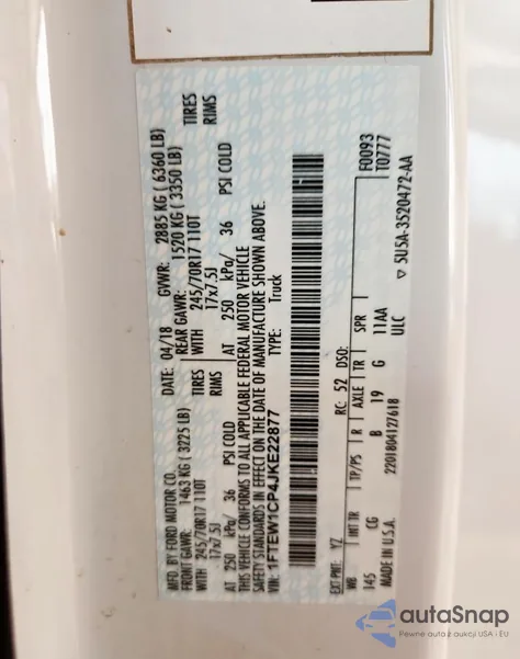 2018 Ford F150 Supercrew z USA, uszkodzony, nr VIN 1FTEW1CP4JKE22877